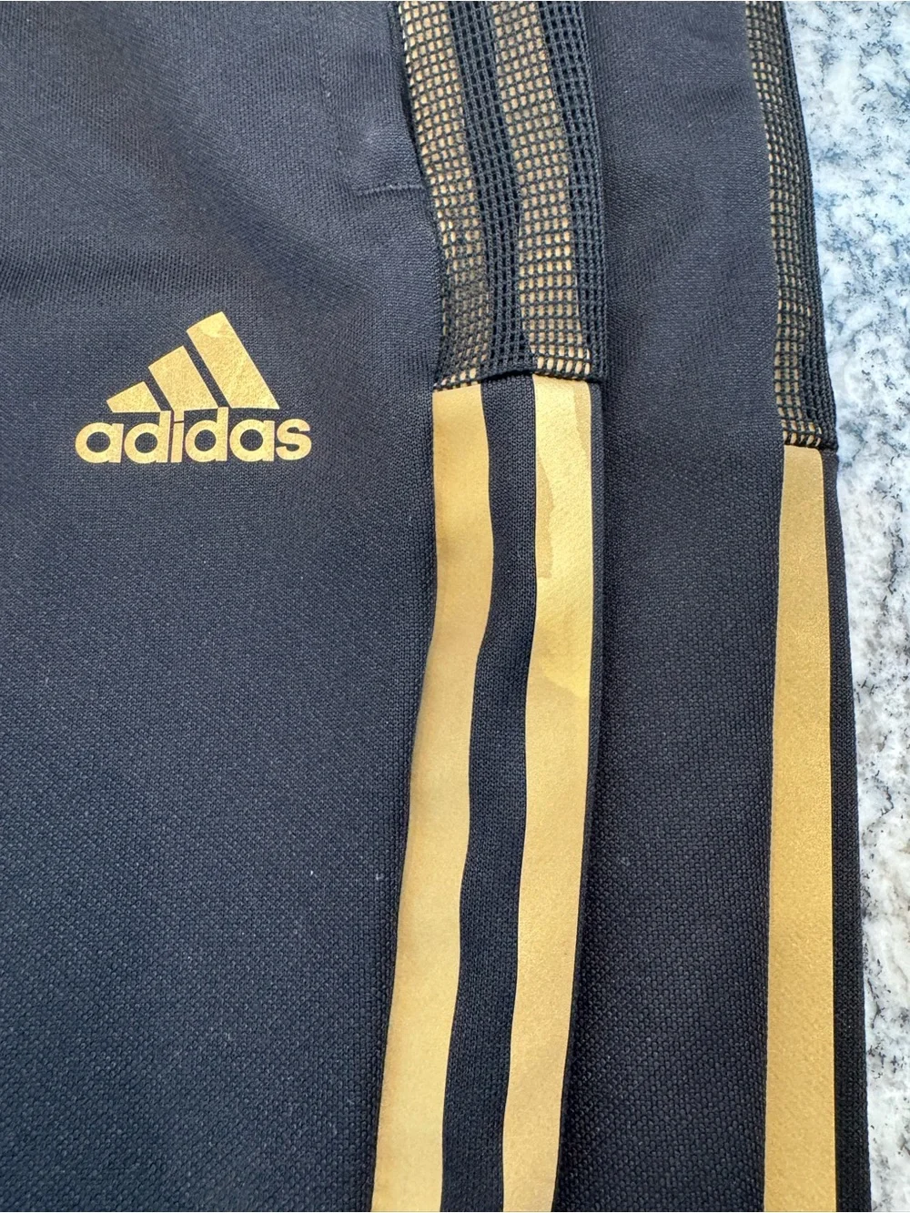 Adidas Black Gold 3 Stripe Track Pants Medium Ankle Zip
